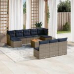 11-teiliges Gartensofa-Set mit Kissen, grau, Polyrattan
