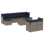 10-teiliges Gartensofa-Set mit Kissen, grau, Polyrattan – Bild 2