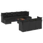 11-tlg. Garten-Sofagarnitur mit Kissen Schwarz Poly Rattan – Bild 2