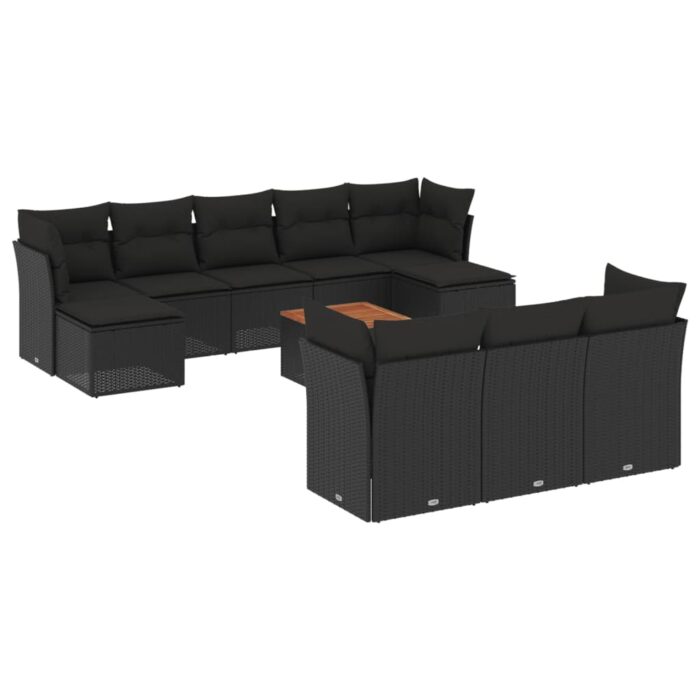 11-tlg. Garten-Sofagarnitur mit Kissen Schwarz Poly Rattan – Bild 2