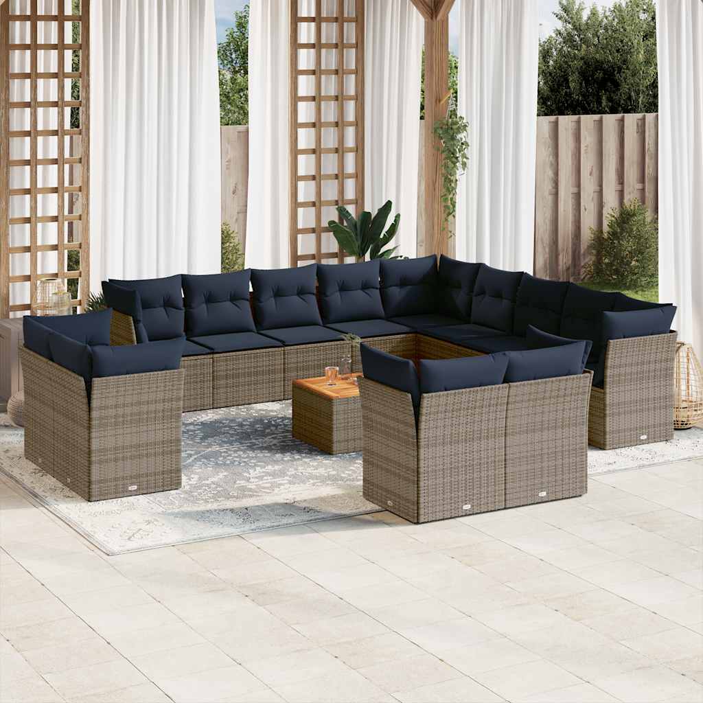 3256292_1.jpg 14-tlg. Garten-Sofagarnitur mit Kissen Grau Poly Rattan – Bild 1