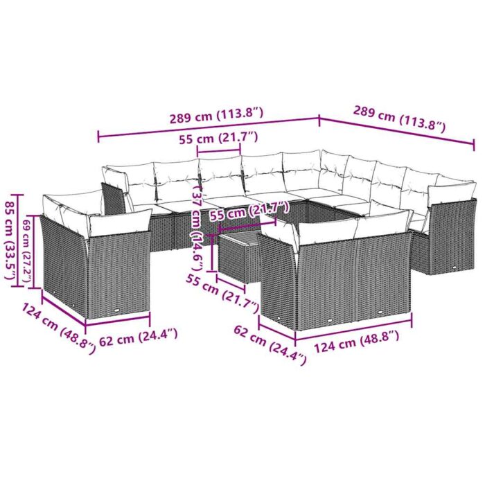 14-tlg. Garten-Sofagarnitur mit Kissen Grau Poly Rattan – Bild 10