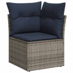 14-tlg. Garten-Sofagarnitur mit Kissen Grau Poly Rattan – Bild 4
