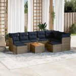 10-teiliges Gartensofa-Set mit Kissen, grau, Polyrattan