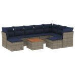 10-teiliges Gartensofa-Set mit Kissen, grau, Polyrattan – Bild 2
