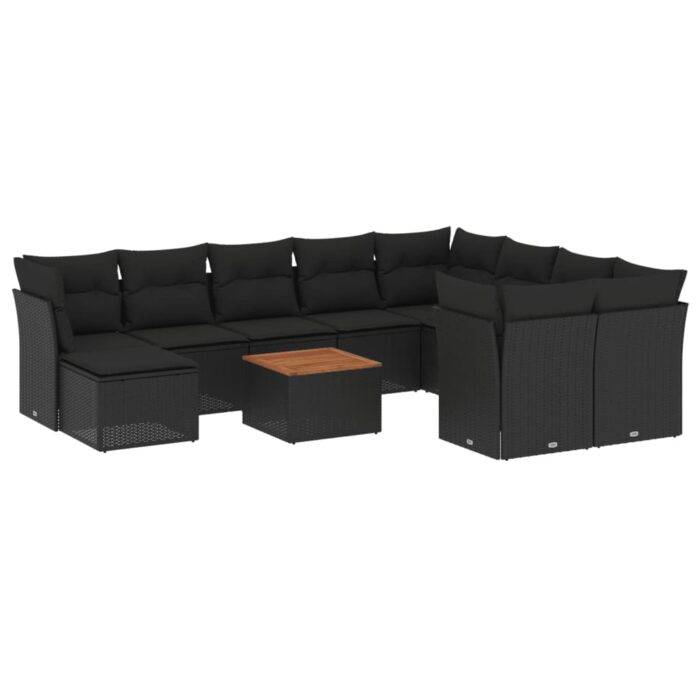 11-tlg. Garten-Sofagarnitur mit Kissen Schwarz Poly Rattan – Bild 2