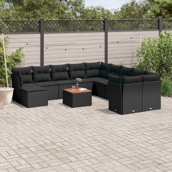 3256307_1.jpg 12-tlg. Garten-Sofagarnitur mit Kissen Schwarz Poly Rattan – Bild 1
