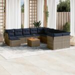 12-teiliges Gartensofa-Set mit Kissen, grau, Polyrattan