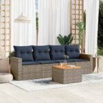 5-tlg. Garten-Sofagarnitur mit Kissen Schwarz Poly Rattan