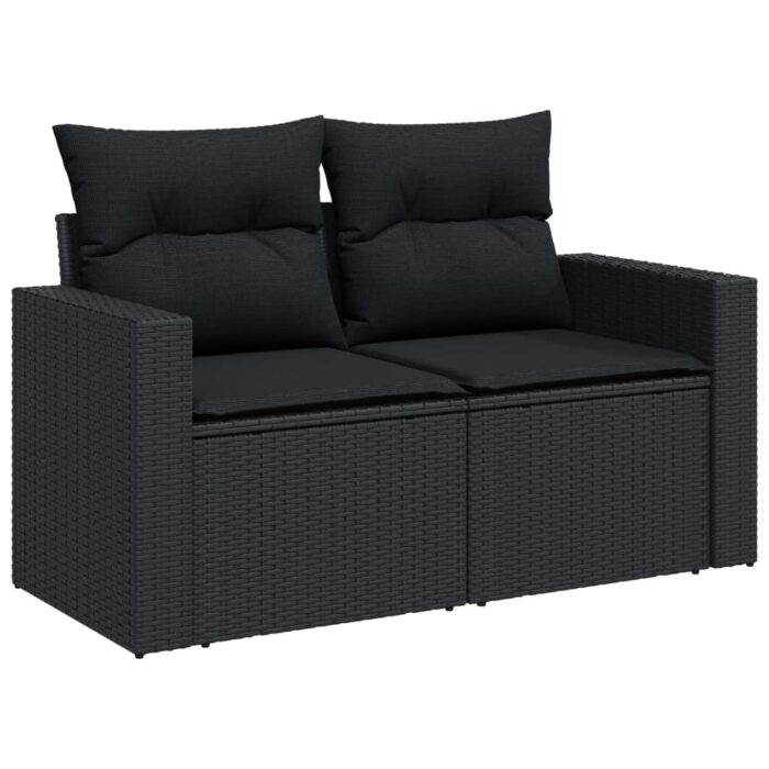 6-tlg. Garten-Sofagarnitur mit Kissen Schwarz Poly Rattan – Bild 5