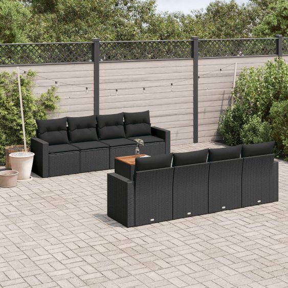 3256370_1.jpg 9-tlg. Garten-Sofagarnitur mit Kissen Schwarz Poly Rattan – Bild 1