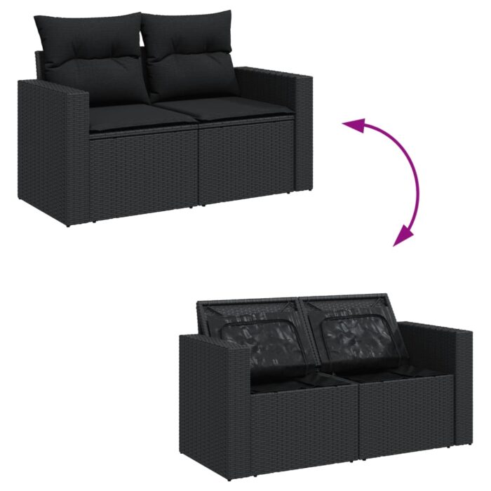 9-tlg. Garten-Sofagarnitur mit Kissen Schwarz Poly Rattan – Bild 4