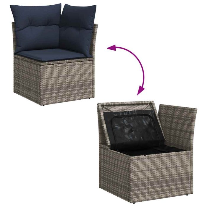 9-tlg. Garten-Sofagarnitur mit Kissen Grau Poly Rattan – Bild 10