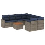9-tlg. Garten-Sofagarnitur mit Kissen Grau Poly Rattan – Bild 2