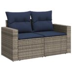9-tlg. Garten-Sofagarnitur mit Kissen Grau Poly Rattan – Bild 5