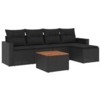 6-tlg. Garten-Sofagarnitur mit Kissen Schwarz Poly Rattan – Bild 2