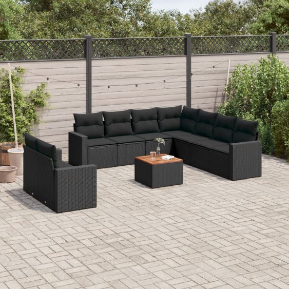 3256517_1.jpg 10-tlg. Garten-Sofagarnitur mit Kissen Schwarz Poly Rattan – Bild 1