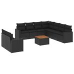 10-tlg. Garten-Sofagarnitur mit Kissen Schwarz Poly Rattan – Bild 2