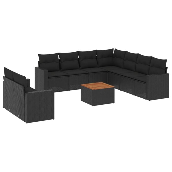 10-tlg. Garten-Sofagarnitur mit Kissen Schwarz Poly Rattan – Bild 2
