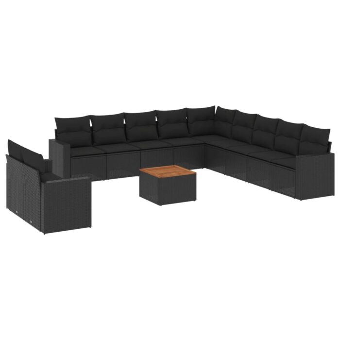 12-tlg. Garten-Sofagarnitur mit Kissen Schwarz Poly Rattan – Bild 2