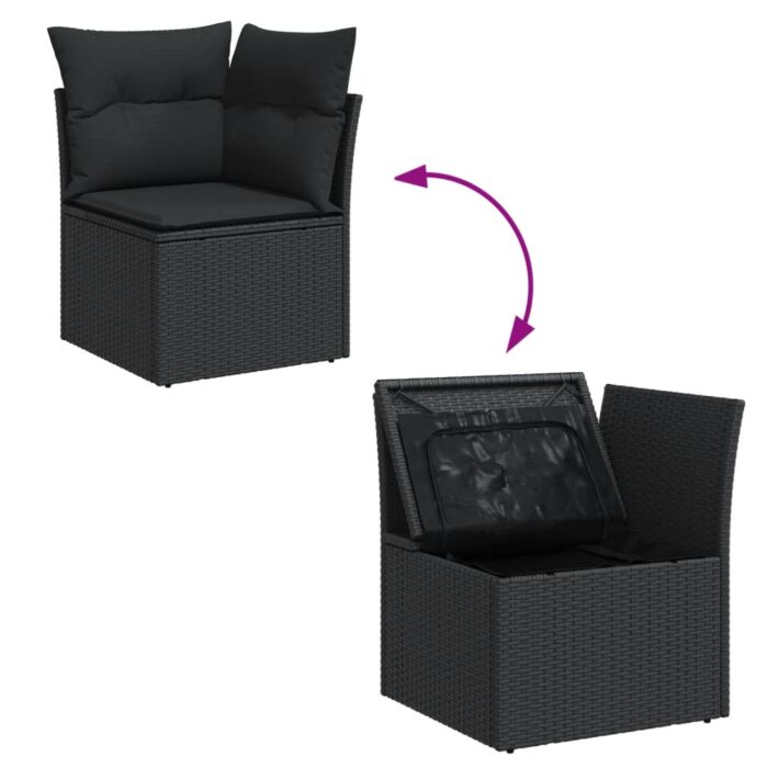12-tlg. Garten-Sofagarnitur mit Kissen Schwarz Poly Rattan – Bild 3