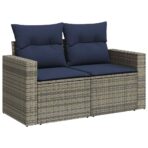10-tlg. Garten-Sofagarnitur mit Kissen Grau Poly Rattan – Bild 5