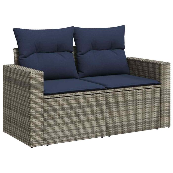 10-tlg. Garten-Sofagarnitur mit Kissen Grau Poly Rattan – Bild 5