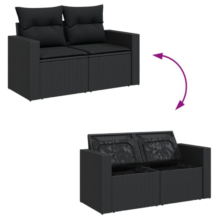 10-tlg. Garten-Sofagarnitur mit Kissen Schwarz Poly Rattan – Bild 3