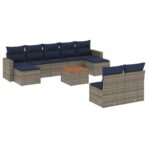 10-teiliges Gartensofa-Set mit Kissen, grau, Polyrattan – Bild 2