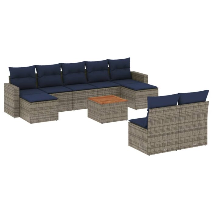 10-teiliges Gartensofa-Set mit Kissen, grau, Polyrattan – Bild 2