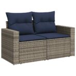 10-teiliges Gartensofa-Set mit Kissen, grau, Polyrattan – Bild 4