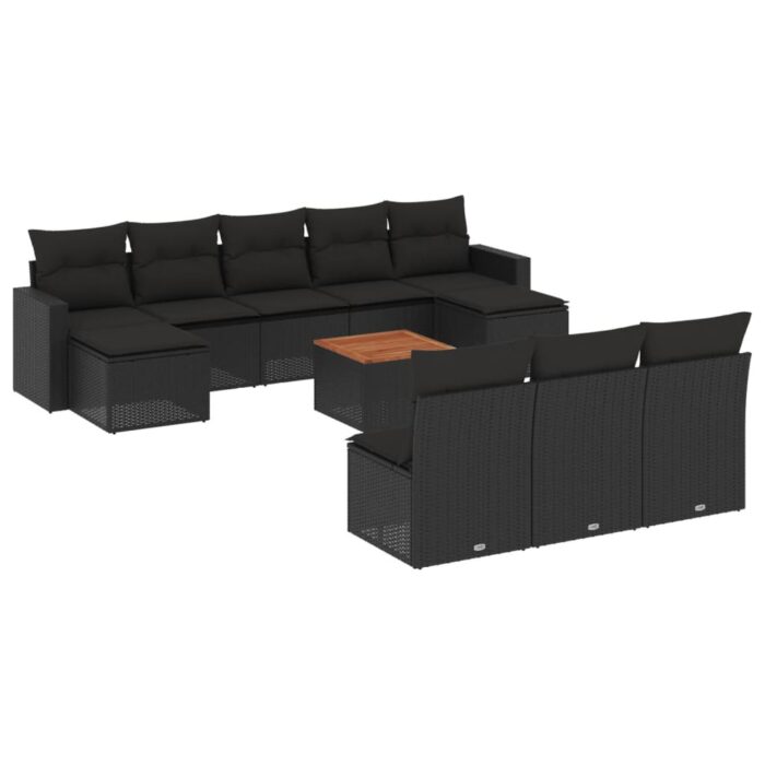 11-tlg. Garten-Sofagarnitur mit Kissen Schwarz Poly Rattan – Bild 2