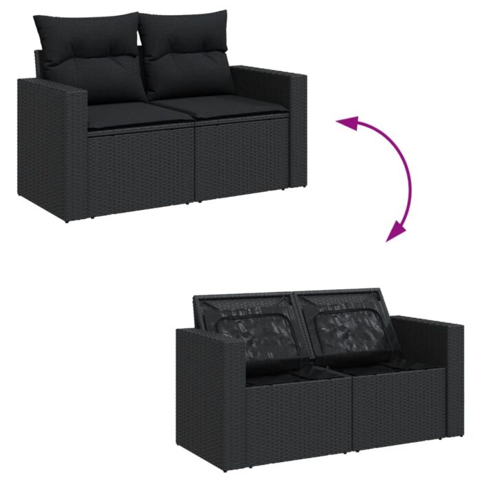 11-tlg. Garten-Sofagarnitur mit Kissen Schwarz Poly Rattan – Bild 3