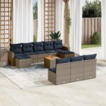 11-teiliges Gartensofa-Set mit Kissen, grau, Polyrattan