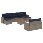 10-teiliges Gartensofa-Set mit Kissen, grau, Polyrattan – Bild 2