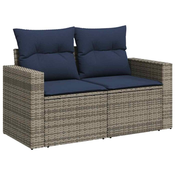 14-tlg. Garten-Sofagarnitur mit Kissen Grau Poly Rattan – Bild 5
