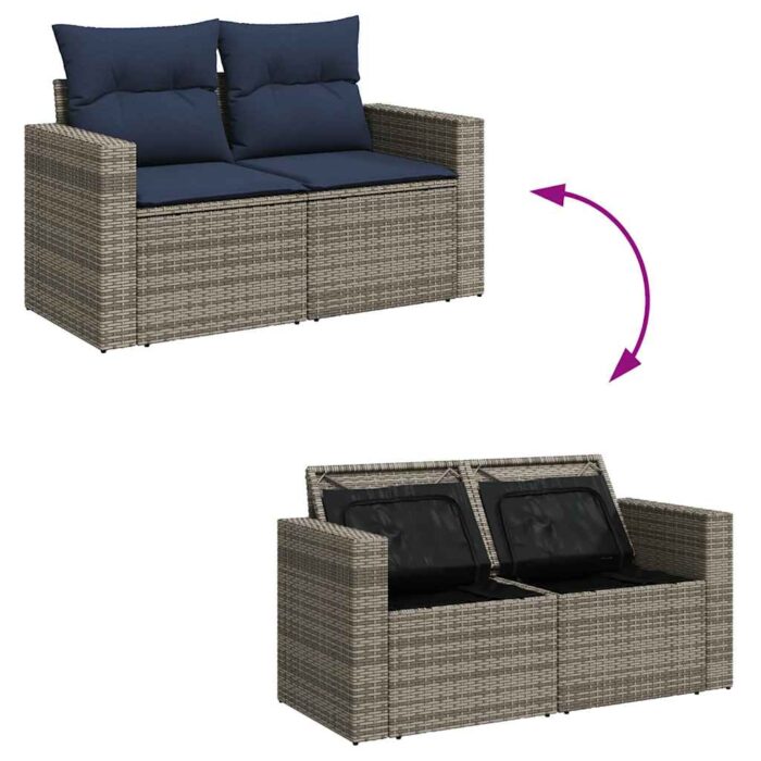 10-teiliges Gartensofa-Set mit Kissen, grau, Polyrattan – Bild 12