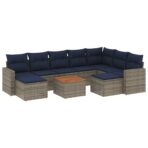 10-teiliges Gartensofa-Set mit Kissen, grau, Polyrattan – Bild 2