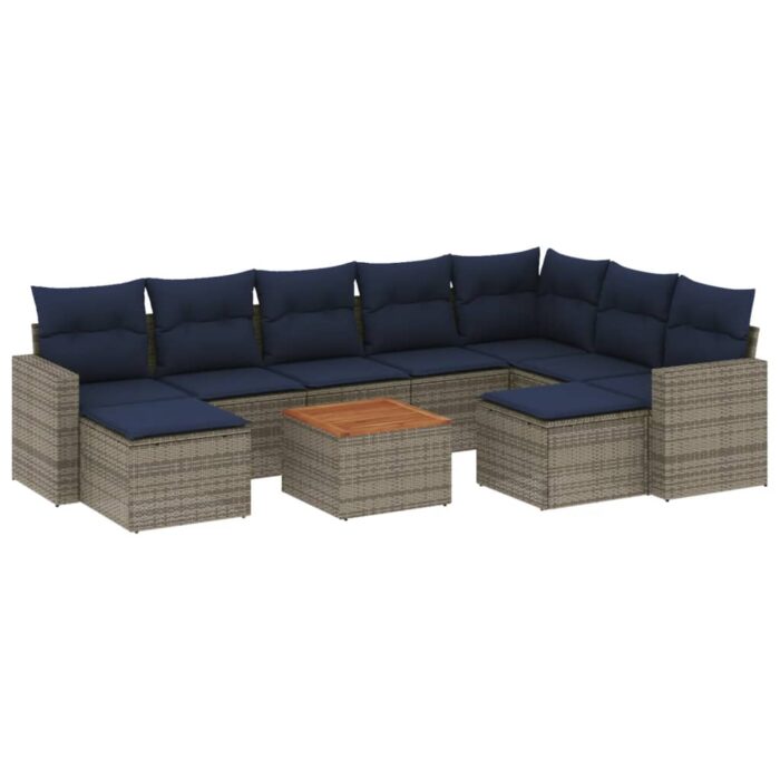 10-teiliges Gartensofa-Set mit Kissen, grau, Polyrattan – Bild 2
