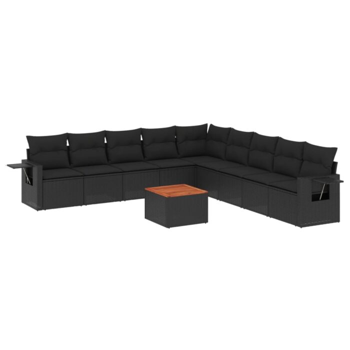 10-tlg. Garten-Sofagarnitur mit Kissen Schwarz Poly Rattan – Bild 2
