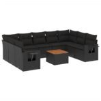 10-tlg. Garten-Sofagarnitur mit Kissen Schwarz Poly Rattan – Bild 2