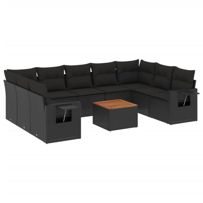 10-tlg. Garten-Sofagarnitur mit Kissen Schwarz Poly Rattan – Bild 2