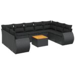 10-tlg. Garten-Sofagarnitur mit Kissen Schwarz Poly Rattan – Bild 2