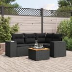 5-tlg. Garten-Sofagarnitur mit Kissen Schwarz Poly Rattan