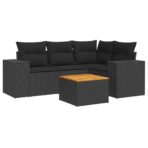 5-tlg. Garten-Sofagarnitur mit Kissen Schwarz Poly Rattan – Bild 2