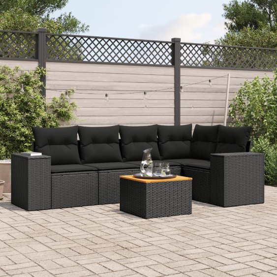 3257763_1.jpg 6-tlg. Garten-Sofagarnitur mit Kissen Schwarz Poly Rattan – Bild 1