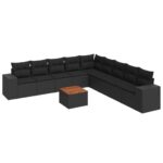 10-tlg. Garten-Sofagarnitur mit Kissen Schwarz Poly Rattan – Bild 2