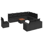 11-tlg. Garten-Sofagarnitur mit Kissen Schwarz Poly Rattan – Bild 2