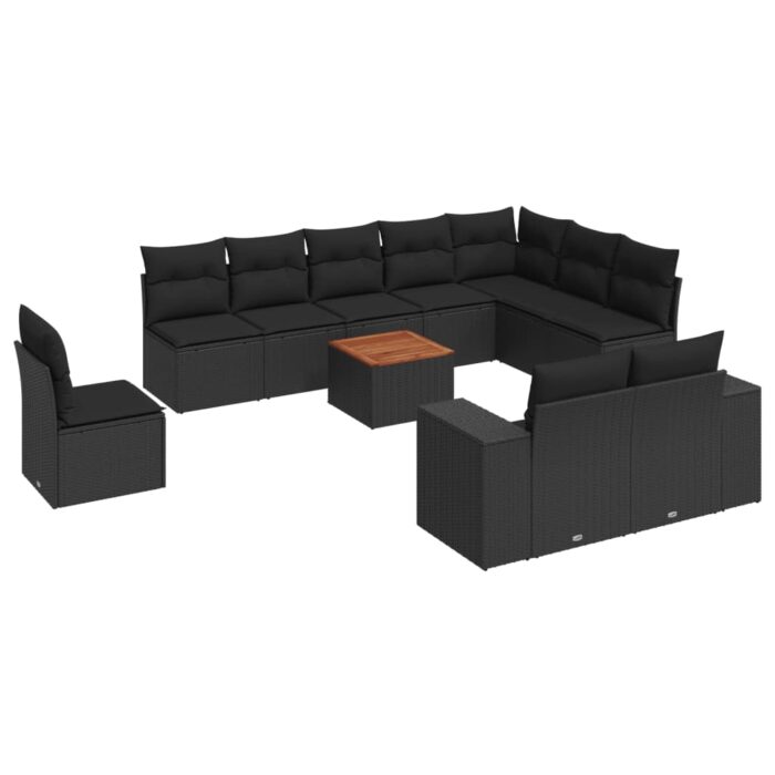 11-tlg. Garten-Sofagarnitur mit Kissen Schwarz Poly Rattan – Bild 2