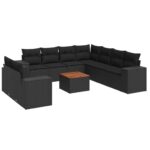 10-tlg. Garten-Sofagarnitur mit Kissen Schwarz Poly Rattan – Bild 2